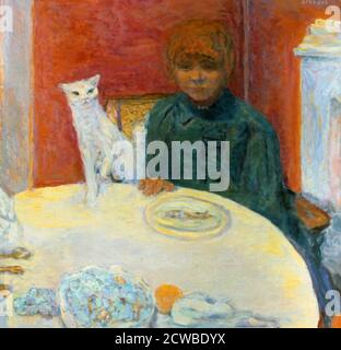 Donna con un gatto, 1912. Artista: Pierre Bonnard. Bonnard era un pittore, illustratore e stampatore francese, conosciuto per le qualità stilizzate decorative dei suoi dipinti e per il suo audace uso del colore. Fu membro fondatore del gruppo post-impressionista dei pittori d'avanguardia Les Nabis. Foto Stock