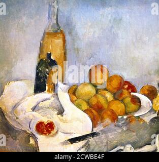 Bottiglie e mele, c1870-1906. Artista: Paul Cezanne. Cezanne (1839-1906) fu un artista francese e pittore post-impressionista il cui lavoro gettò le basi per la transizione dal movimento impressionista del XIX secolo agli stili del XX secolo come il cubismo. Foto Stock