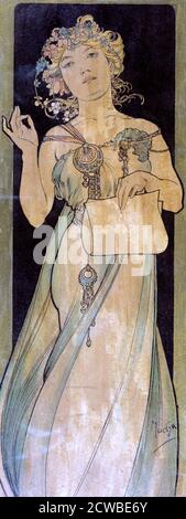 Ritratto di una donna, c1900-1939 artista: Alphonse Mucha. Mucha ha sviluppato il proprio stile personale caratterizzato da elementi art nouveau, colori tenui ed elementi decorativi bizantini. Foto Stock