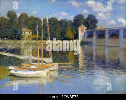 Il Ponte a Argenteuil', 1874. Artista: Claude Monet. Monet era un pittore francese, un fondatore della pittura impressionista francese e il più coerente e prolifico praticante della filosofia dei movimenti. Foto Stock