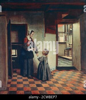 Donna con un bambino in un Pantry', c1660. Artista: Pieter de Hooch. Pieter de Hooch (1629-1684) è stato un pittore olandese della Golden Age famoso per le sue opere di genere di scene tranquille domestiche. Foto Stock