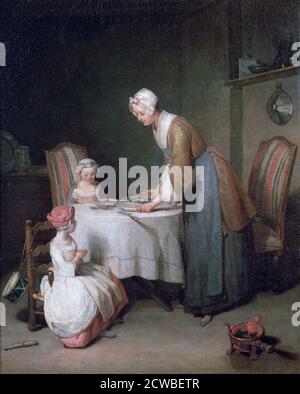 Dicendo Grazia', 1744. Artista: Jean-Simeon Chardin. Jean-Baptiste-Simeon Chardin (1699-1779) è stato un pittore francese del XVIII secolo. Considerato un maestro della vita morta, è noto per i suoi dipinti di genere che raffigurano le cameriere da cucina, i bambini e le attività domestiche. Foto Stock