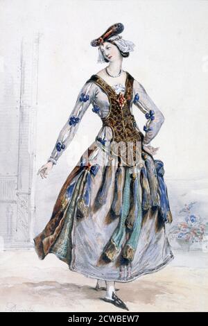 Mademoiselle Sophie', Costume design per un'opera, c1820-1857. Artista: Achille Deveria. Achille Jacques-Jean-Marie Deveria (1800-1857) è stato un pittore e litografo francese noto per i suoi ritratti di scrittori e artisti famosi. Foto Stock