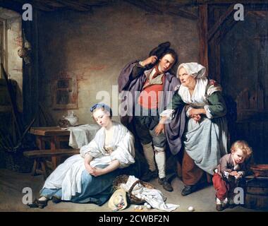 Broken Eggs', 1756 artista: Jean-Baptiste Greuze. Questa foto ha attirato un commento favorevole quando esposto a Parigi al Salon del 1757, New York Museum of Modern Art Foto Stock