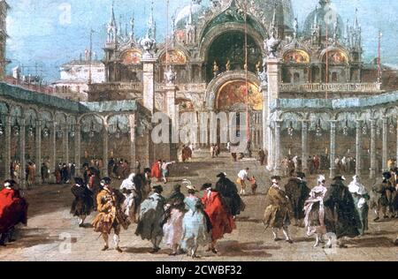 Festa dell'Ascensione in Piazza San Marco, c1775 artista: Francesco Guardi. La veduta, considerata uno dei capolavori di Guardi, mostra la Piazza San Marco decorata per le feste più importanti di Venezia, la Festa della Sensa. Foto Stock