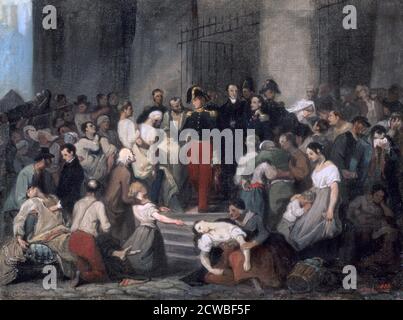 Il duca di Orleans in visita ai malati a l'Hotel-Dieu durante l'epidemia di colera nel 1832', c1830 artista: Alfred Johannot. Alfred Johannot (Offenbach, 1800 – Offenbach, 1837) è stato un . Foto Stock