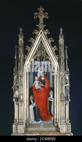 Madonna col Bambino, Santuario di Sant'Ursula', 1489 artista: Hans Memling. Hans Memling è stato il principale artista di Bruges. Il suo lavoro è fortemente influenzato da Rogier van der Weyden. Foto Stock