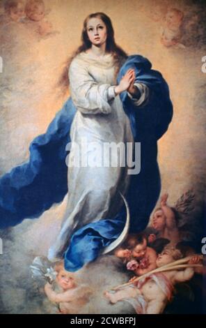 Immacolata Concezione', 1665-1670. Artista: Bartolome Esteban Murillo. Bartolome Esteban Murillo (1617-1682) è stato un pittore barocco spagnolo, meglio conosciuto per le sue opere religiose. Foto Stock