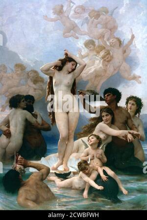 La nascita di Venere, 1879. Artista: William-Adolphe Bouguereau. William-Adolphe Bouguereau (1825-1905) è stato un . Nei suoi dipinti di genere realistici utilizzò temi mitologici, interpretando in modo moderno soggetti classici. Foto Stock