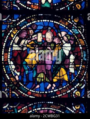 L arresto di Cristo (il bacio di Giuda), vetrate, la cattedrale di Chartres, 1194-1260. Foto Stock