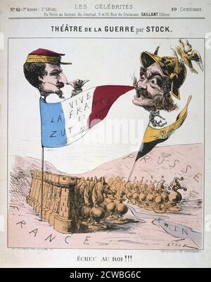 Echec au Roi', guerra franco-prussiana, 1870-1871. La caricatura di Napoleone III di Francia e Guglielmo i di Prussia da Les celebra. Da una collezione privata. Foto Stock