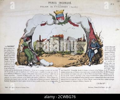 Paris Incentie', 1871. La facciata in rovina del Palais des Tuileries dopo che fu distrutta da un incendio dai Comuni durante la soppressione del comune di Parigi nel maggio 1871. Da una collezione privata. Foto Stock