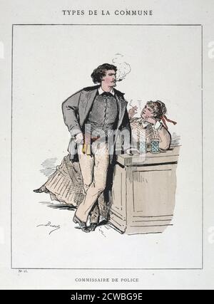 Commissaire de Police', comune di Parigi, 1871. Cartoon da una serie intitolata Types de la commune. La comune di Parigi fu istituita quando i cittadini di Parigi, molti dei quali armati di guardie nazionali, si ribellarono contro le politiche del governo conservatore formatesi dopo la fine della guerra franco-prussiana. Il regime di sinistra della comune ha tenuto un'oscillazione a Parigi per due mesi fino a quando le truppe governative hanno riagganciato la città in sanguinosi combattimenti nel maggio 1871. Gli eventi della comune furono fonte d'ispirazione per Karl Marx e per i successivi leader comunisti, tra cui Lenin, Trotsky e Mao. Da una collezione privata. Foto Stock