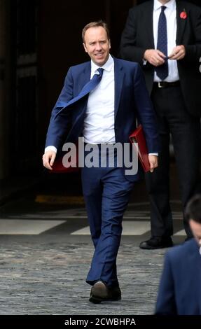 Fotografia di Matt Hancock. Matthew John David Hancock (1978) un politico britannico che serve come Segretario di Stato per la salute e l'assistenza sociale dal 2018. Membro del Partito conservatore, è membro del Parlamento del West Suffolk dal 2010. Foto Stock