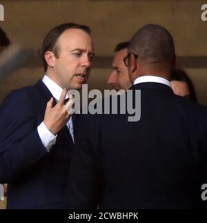 Fotografia di Matt Hancock. Matthew John David Hancock (1978) un politico britannico che serve come Segretario di Stato per la salute e l'assistenza sociale dal 2018. Membro del Partito conservatore, è membro del Parlamento del West Suffolk dal 2010. Foto Stock