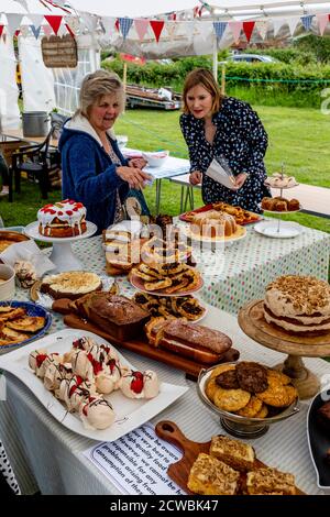 Una tipica stalla di torta al High Hurstwood Village Fete, High Hurstwood, East Sussex, UK. Foto Stock