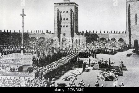 Foto in bianco e nero della processione funeraria di Paul von Hindenburg (1847-1934), agosto 1934. Foto Stock