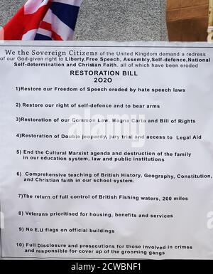 Richieste della campagna pro-Brexit da parte del gruppo anti-Europa (UE), in mostra a parliament Square London. 31 gennaio 2020 Foto Stock