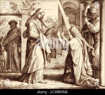 La Visitazione, la visita della Beata Vergine Maria a Santa Elisabetta, di Julius Schnorr von Carolsfeld Foto Stock