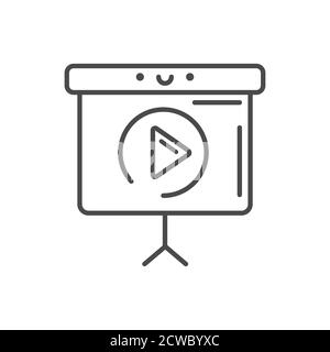 Icona di presentazione nera. Contenuti video personalizzati. Accedi alla pagina Web, all'app mobile, al pulsante, al logo. Elemento isolato vettoriale. Tratto modificabile. Illustrazione Vettoriale