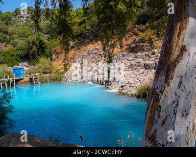 Laguna Termale Blu, Dalyan, Provincia di Muğla, Turchia Foto Stock