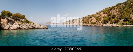 Foto grandangolare che si affaccia dalla baia di Kargıcak, Dalyan, provincia di Mugla, Turchia Foto Stock