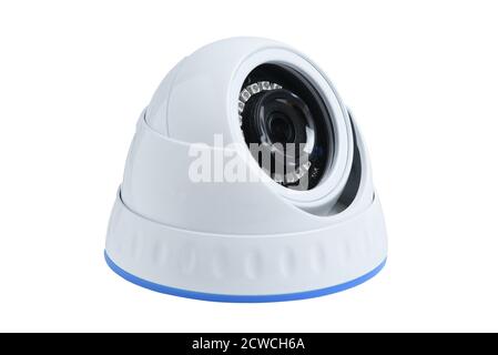 Telecamera dome bianca tvcc di sicurezza isolata su sfondo bianco Foto Stock