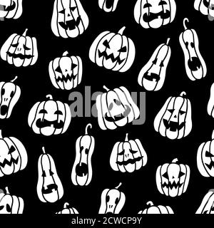 Zucche di Halloween. Motivo senza giunture in bianco e nero. Illustrazione Vettoriale