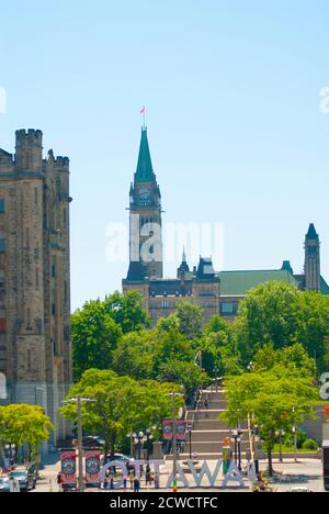 Edificio del Parlamento da Byward Market, Ottawa, Ontario, Canada Foto Stock