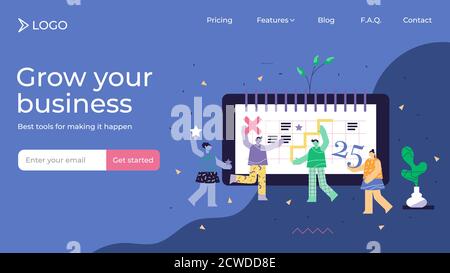 Pianificazione concetto astratto moderno illustrazione vettoriale landing page modello di progettazione. Persone calendario di business organizzazione. Gestione del tempo per Illustrazione Vettoriale