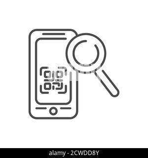 Icona della linea nera dell'applicazione mobile QR dello scanner sullo smartphone. Pittogramma per pagina web, app mobile, promo. Elemento di progettazione GUI UI UX. Tratto modificabile. Illustrazione Vettoriale