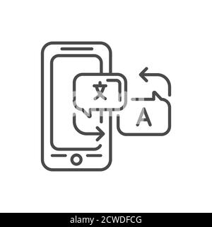 Applicazione per il traduttore di lingue per dispositivi mobili sullo smartphone icona della linea nera. Pittogramma per pagina web, app mobile, promo. Elemento di progettazione GUI UI UX. Modificabile Illustrazione Vettoriale