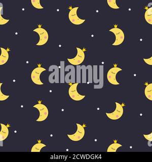Luna sorridente carino senza cuciture motivo vettoriale sfondo per bambini, bambini. EPS10 Illustrazione Vettoriale