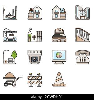 Una serie di icone degli edifici Illustrazione Vettoriale
