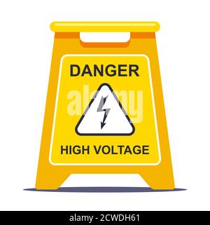 l'etichetta gialla limita l'area a causa dell'alta tensione. immagine vettoriale piatta isolata su sfondo bianco. Illustrazione Vettoriale