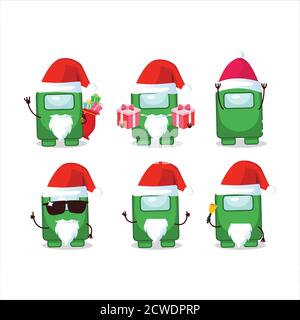 Emoticon di Babbo Natale con il personaggio cartoon verde di Among US Illustrazione Vettoriale