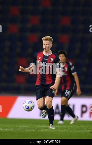 Jerdy Schouten (Bologna) durante la gara italiana Serie A' tra Bologna 4-1 Parma allo stadio Renato Dall' Ara il 28 settembre 2020 a Bologna. Foto di Maurizio Borsari/AFLO Foto Stock