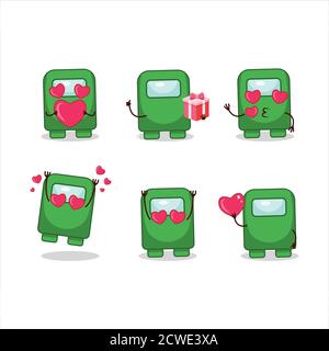 Tra noi personaggio cartoon verde con amore simpatico emoticon Illustrazione Vettoriale