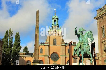 Statua di Karl XIV Johan (Stoccolma). Questa statua equestre mostra Karl XVI quando arrivò a Stoccolma nel 1810. Foto Stock