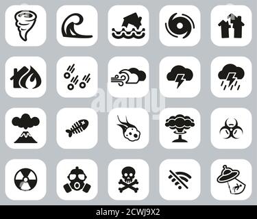 Armageddon o Disaster Icons Black & White Flat Design Set Grande Illustrazione Vettoriale