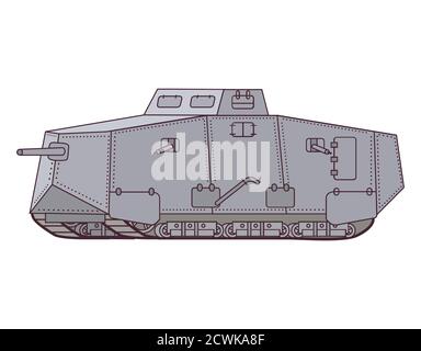 Carro armato tedesco A7V della prima guerra mondiale. Illustrazione Vettoriale