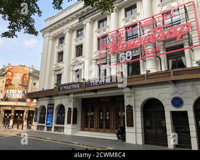 IL MOUSETRAP, lo spettacolo più longevo del mondo, ha annullato i piani di riapertura al St. Martins Theatre nel West End di Londra nell'ottobre 2020 a causa della crescente incertezza sulle ulteriori restrizioni del Covid-19. La durata di 67 anni dello spettacolo è stata interrotta il 16 marzo 2020, quando tutti i teatri britannici hanno chiuso il consiglio del governo a causa della pandemia Foto Stock