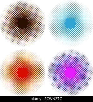 Set di cerchi astratti luminosi Cornici elementi di progettazione. Mezzitoni perfetti su uno sfondo bianco per il tuo design. Illustrazione Vettoriale