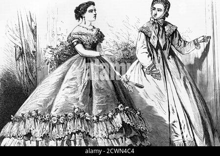 Moda spagnola. Circa 1860. Illustrazione antica. 1865. Foto Stock