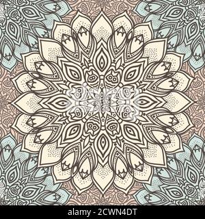 Modello senza cuciture mandala estremamente dettagliato in tonalità pastello. Motivo etnico. Illustrazione Vettoriale