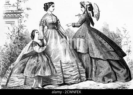 Moda spagnola. Circa 1860. Illustrazione antica. 1865. Foto Stock