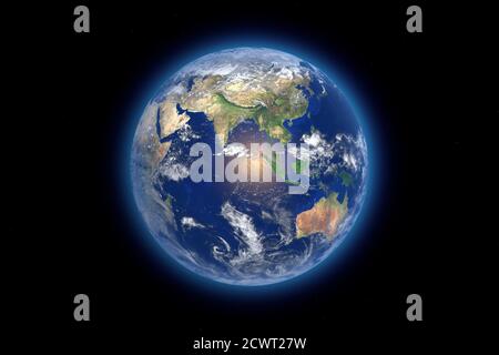 Blue Planet Earth Globe Vista da Space Extreme primo piano. Elementi di questa immagine forniti dalla NASA. Rendering 3d. Foto Stock