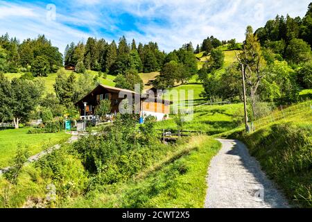 Case tradizionali in legno a Wengen, Svizzera Foto Stock