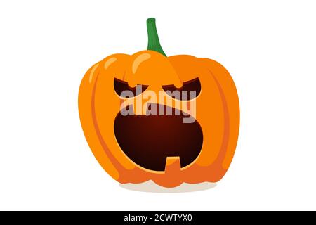 Divertente spaventoso sorriso pauroso o'lanterna zucca jack con denti creepy. Decorazione tradizionale simbolo di autunno felice festa di Halloween. Illustrazione isolata dell'orrore eps vettoriale Illustrazione Vettoriale