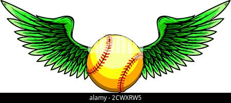 Palla da baseball che volano con vettore Angel Wings Illustrazione Vettoriale